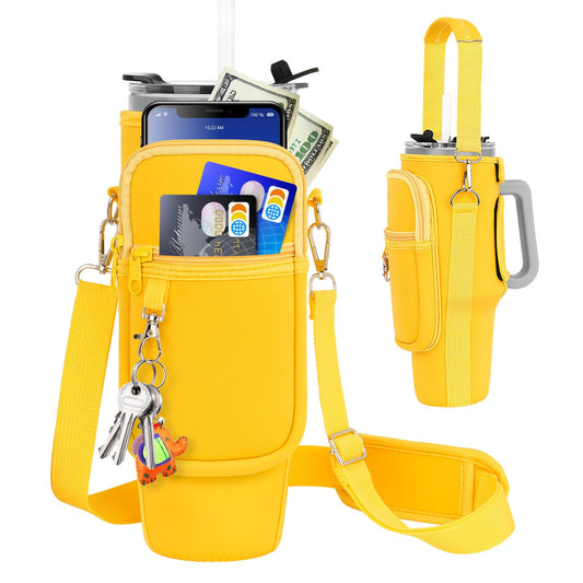 Water Bottle Carrier Bag with Phone Pocket Compatible with Stanley/Meoky 40 oz Tumbler with Handle,Neoprene Water Bottle Holder Pouch with Adjustable Strap Compatible with Stanley Cup Accessories