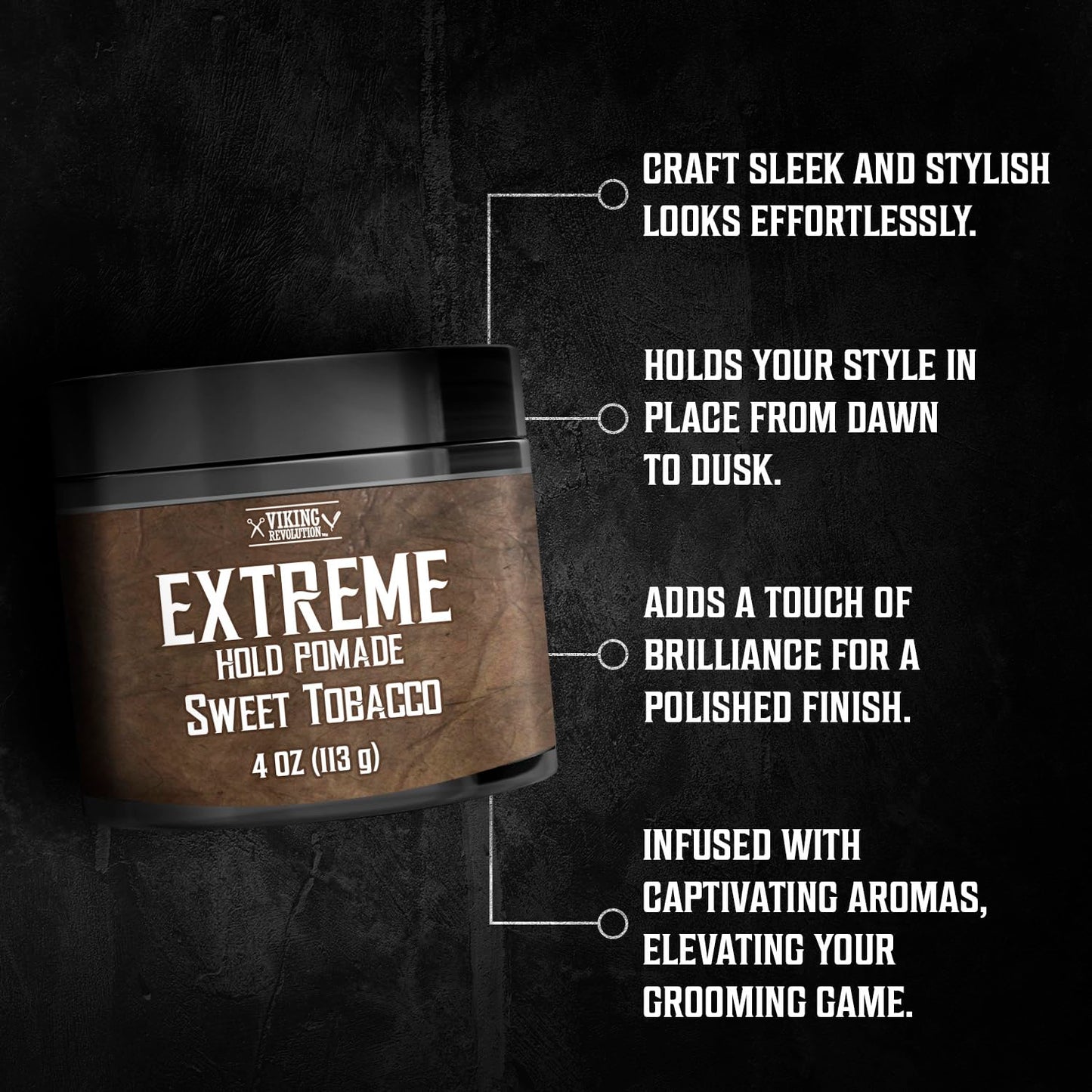 Viking Revolution Sweet Tobacco Hair Pomade for Men - Extreme Hold Hair Gel for Men Water Based - Mens Pomade Extra Firm Mens Hair Pomade Strong Hold - High Shine Mens Hair Cream (4oz)