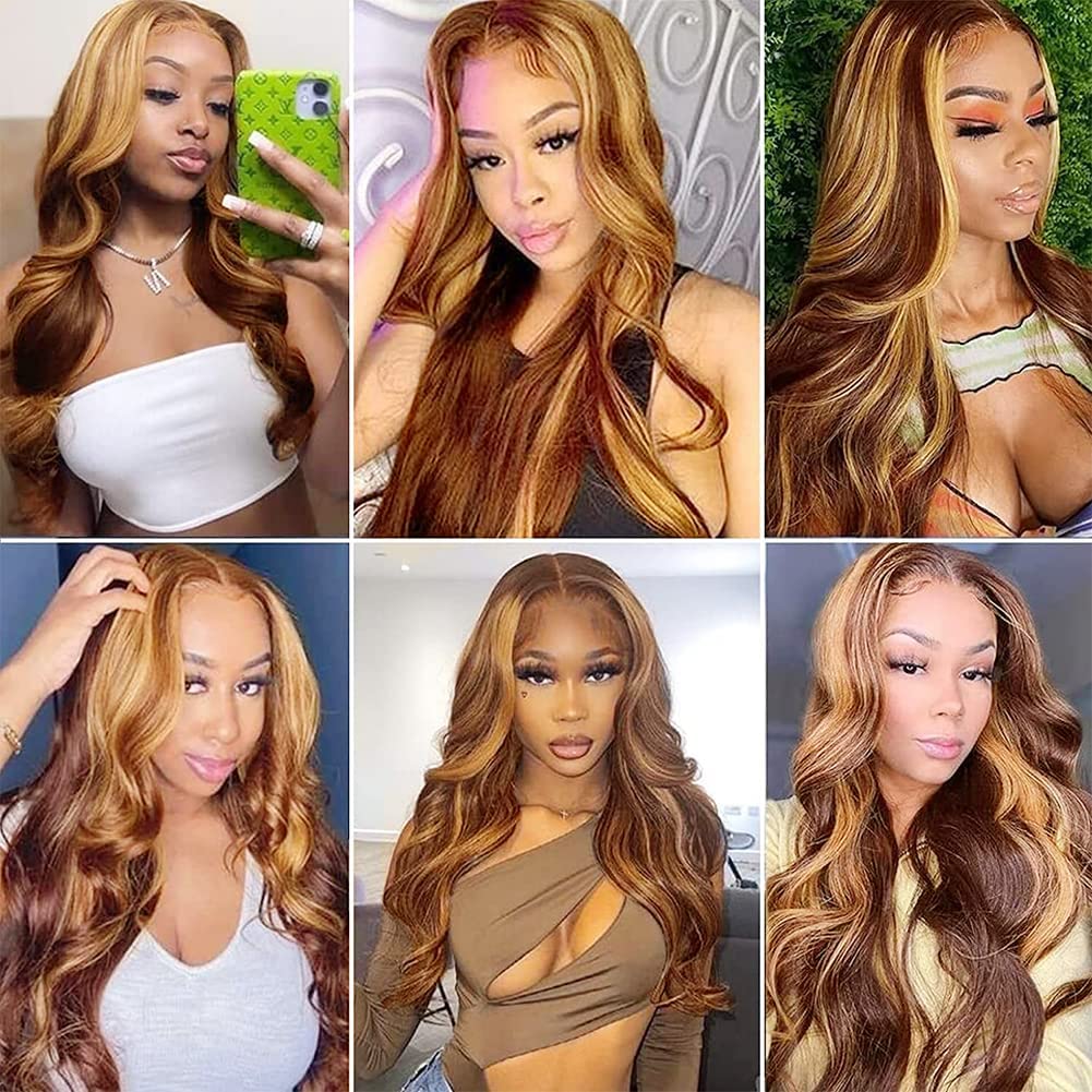 13x4 Ombre Lace Front Wigs Human Hair Pre Plucked for Women Blonde 13x4 Body Wave HD Lace Front Wigs Human Hair 4/27 Colored Brazilain Virgin Glueless Wigs Human Hair With Baby Hair(26in)