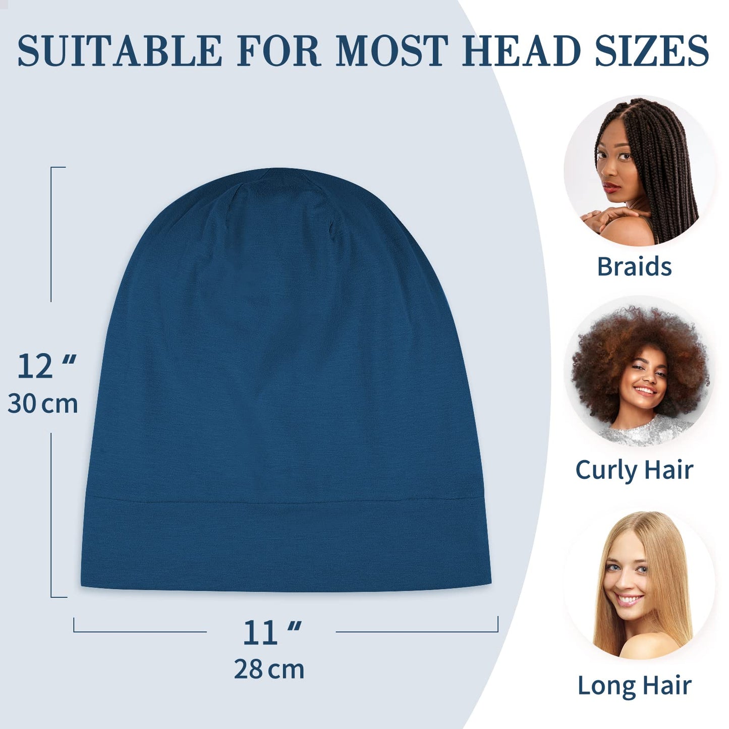 LULUSILK Mulberry Silk Bonnet for Sleeping Women, Real Silk Sleep Cap for Curly Hair and Braids, Pure Silk Head Wrap with Scrunchies, Bijou Blue