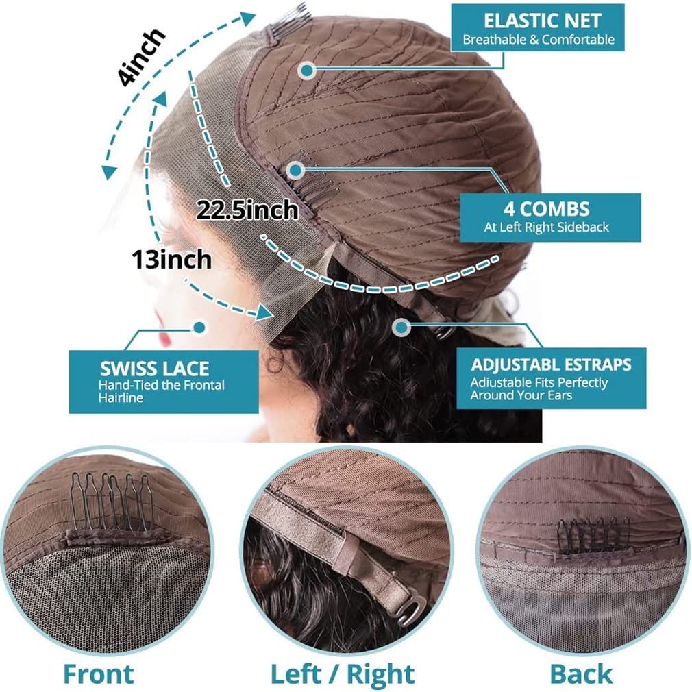 180% Density Deep Wave Lace Front Wig Human Hair 13X4 HD Transparent Lace Front Wigs For Women Human Hair Glueless Wigs Human Hair Pre Plucked Natural Brazilian Human Hair Wigs With Baby Hair 22 inch