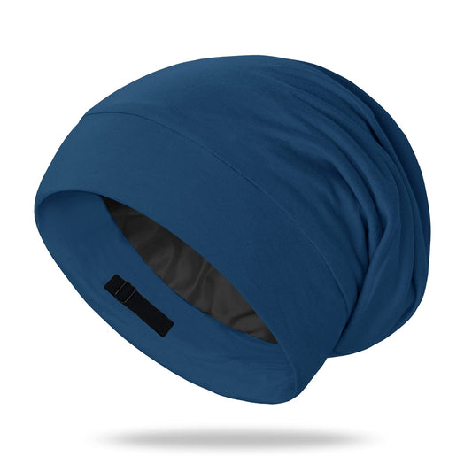 OLESILK Mulberry Silk Bonnet for Men, Mens Bonnet for Curly Hair, 100% Real Silk Hair Bonnet for Sleeping, Night Cap for Frizzy Hair, Royalblue