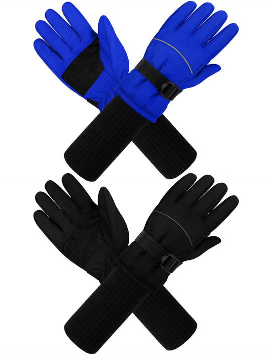 Cooraby 2 Pack Long Kids Winter Ski Gloves Waterproof Warm Snow Gloves Thick Unisex Mitten Gloves for Girls Boys