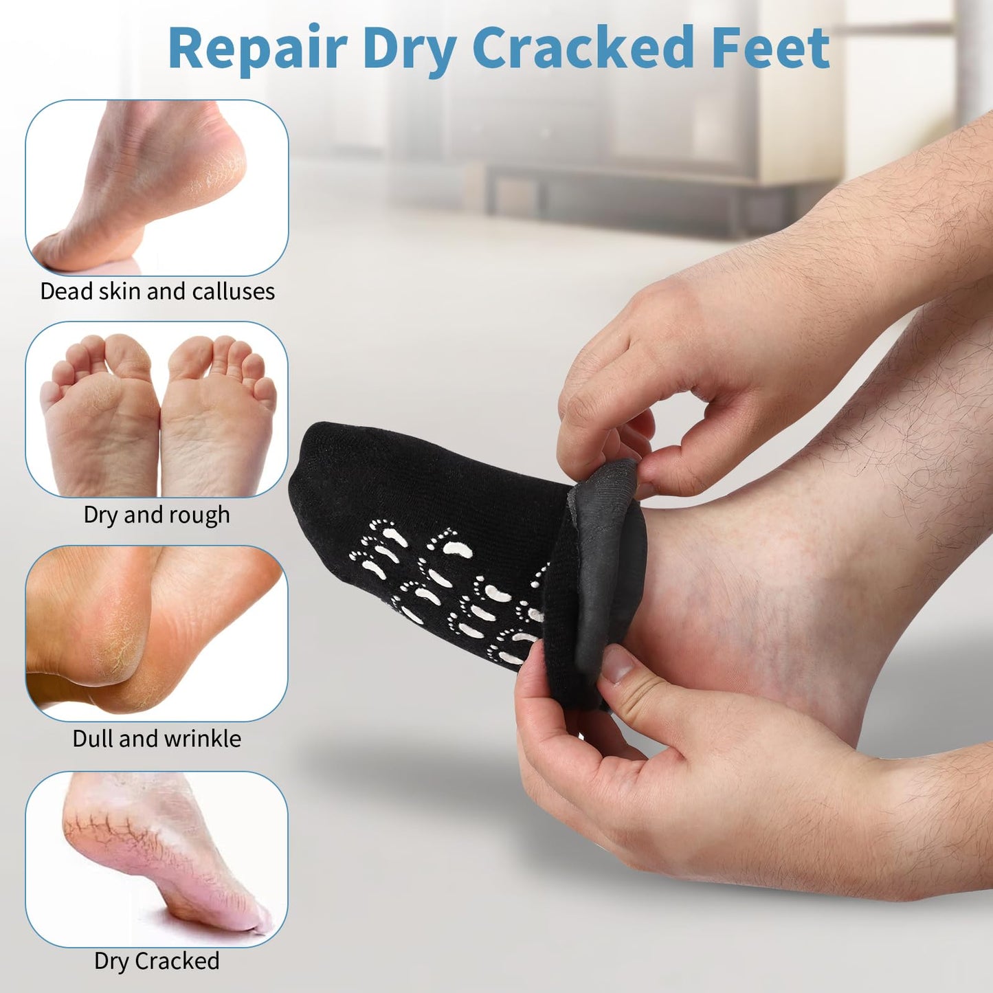 Silicone Moisturizing Socks for Men - 1 Pair Soft Foot Care Socks - Large Size Feet Moisturizing Socks for Dry Cracked Feet (Size L)