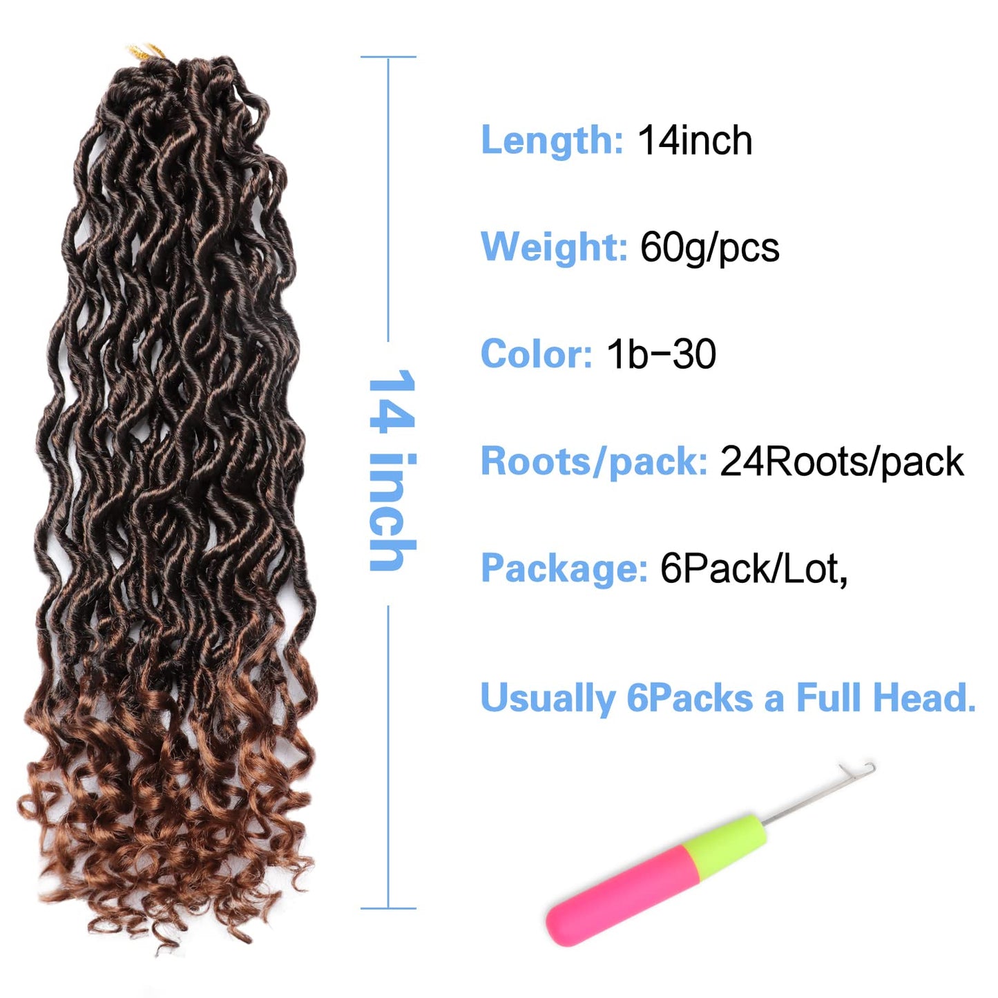 Goddess Locs Crochet Hair 6 Packs 14 Inch Wavy Curly Faux Locs Crochet Hair Pre Looped Crochet Synthetic Braids Hair With Curly Ends Crochet Faux Locs Hair for Black Women Extensions