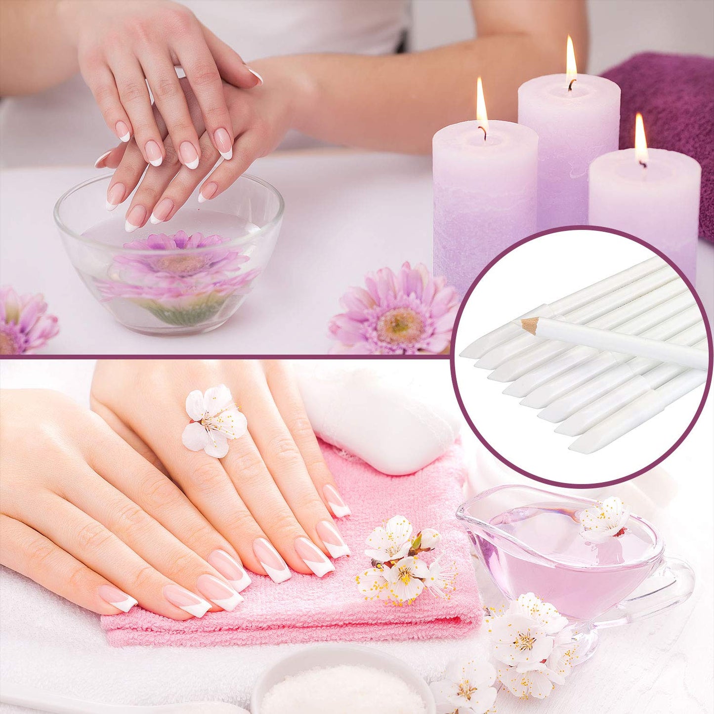12 Pieces White Nail Pencil 2-in-1 Nail Whitening Pencils French Nail Design Pencils with Cuticle Pusher for DIY Nail Design Manicure Supplies