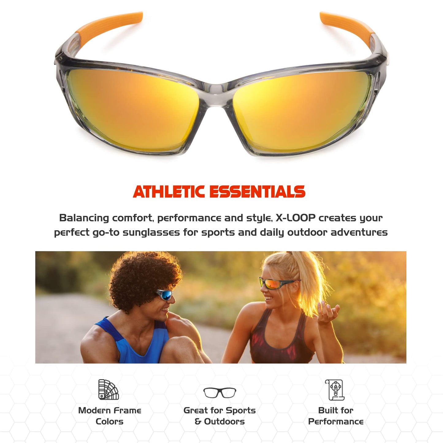 X LOOP Polarized Sports Sunglasses for Men - Wrap Around UV400 Baseball Running Cycling Driving Fishing Golf Glasses
