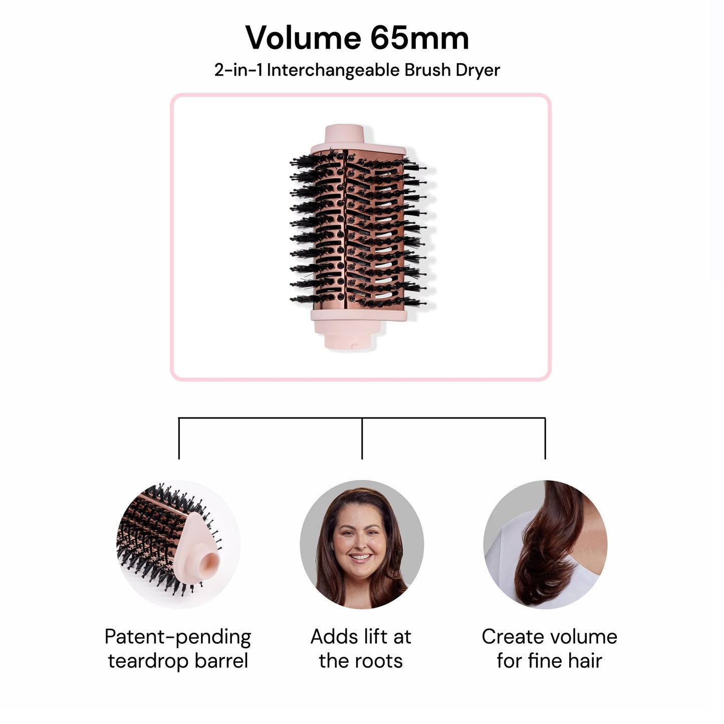 L'ANGE Hair Multi-Volume Series | 2-1 Interchangeable Dryer Brush | (Attachment - Black - Teardrop 60mm)