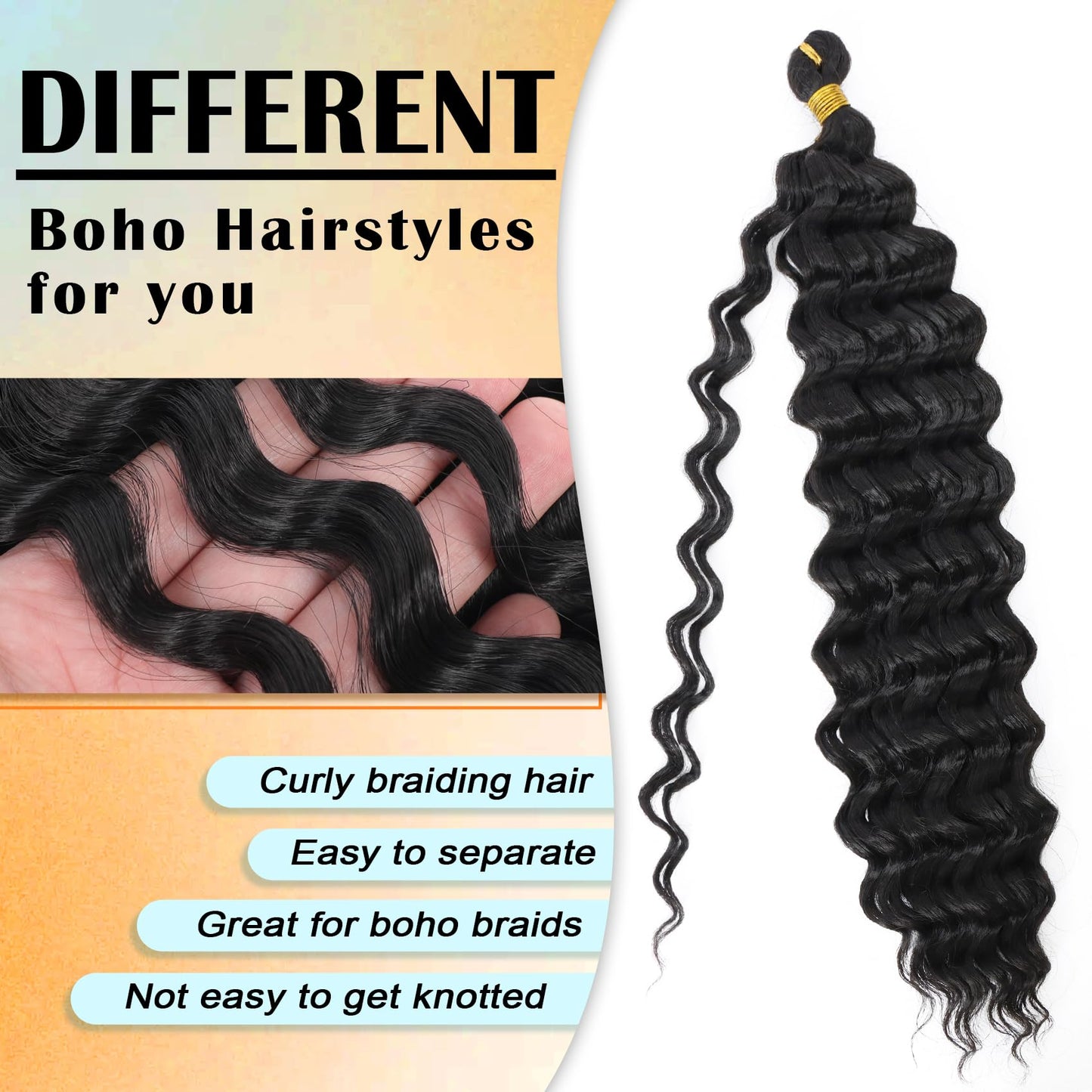 Eerya Long Curly Braiding Hair 24 Inch 2 Packs Ocean Wave Crochet Hair for Black Women Deep Wave Braiding Hair for Boho Braids (24 inch, 1B)