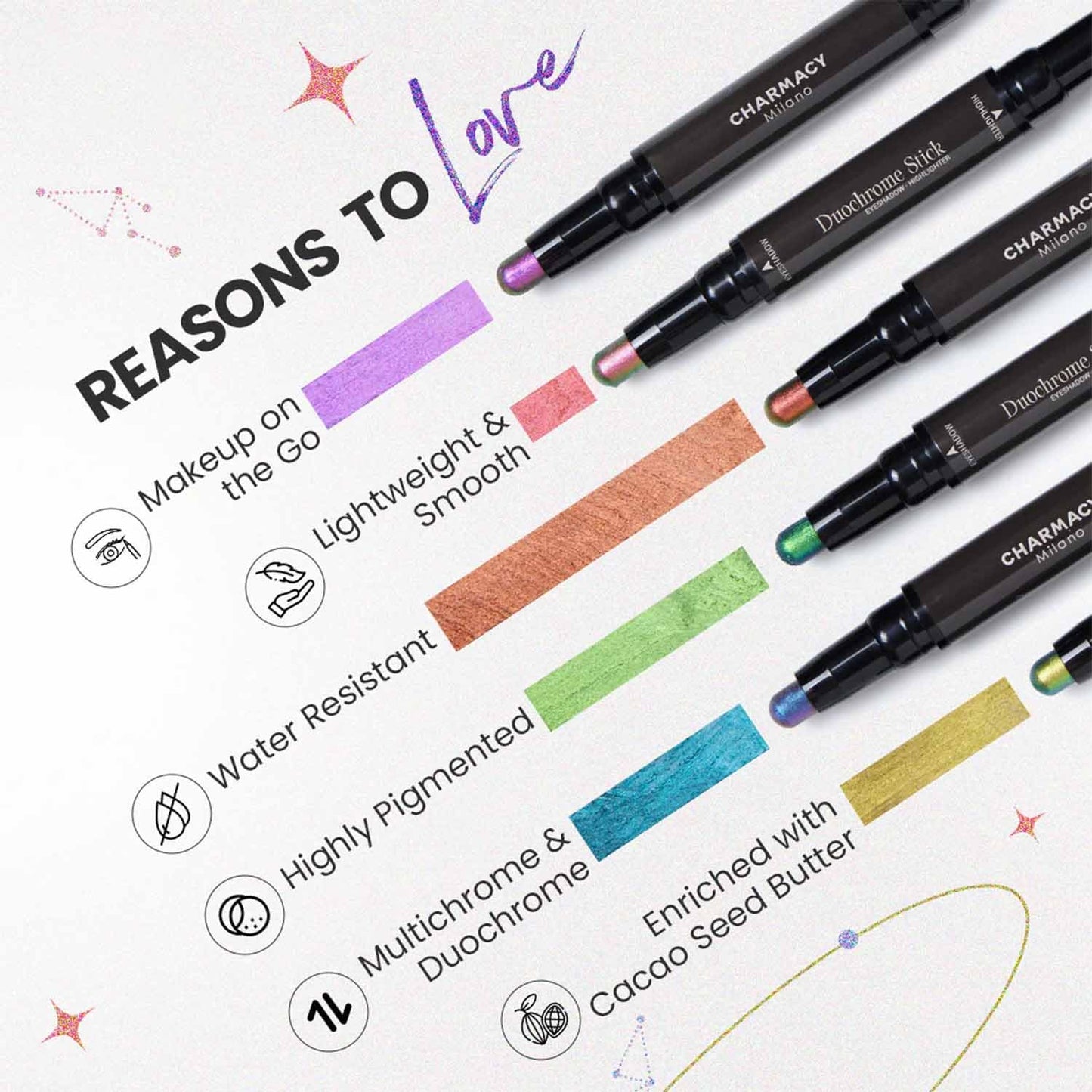 CHARMACY Multichrome 2 in 1 Cream Eyeshadow Stick, Waterproof Eye Brightener Highlighter Stick Makeup, High Pigmented, Smudge-Proof, Vegan & Cruelty-Free (#903)