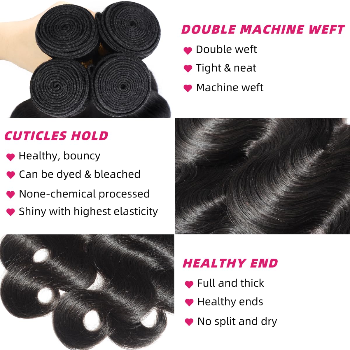 12A Human Hair Bundles10 12 14 16 Inch Body Wave Bundles Human Hair 100% Unprocessed Brazilian Virgin Weave Bundles 4 Bundles Real Natural Black Wavy Human Hair Extensions 1B Bundles for Women