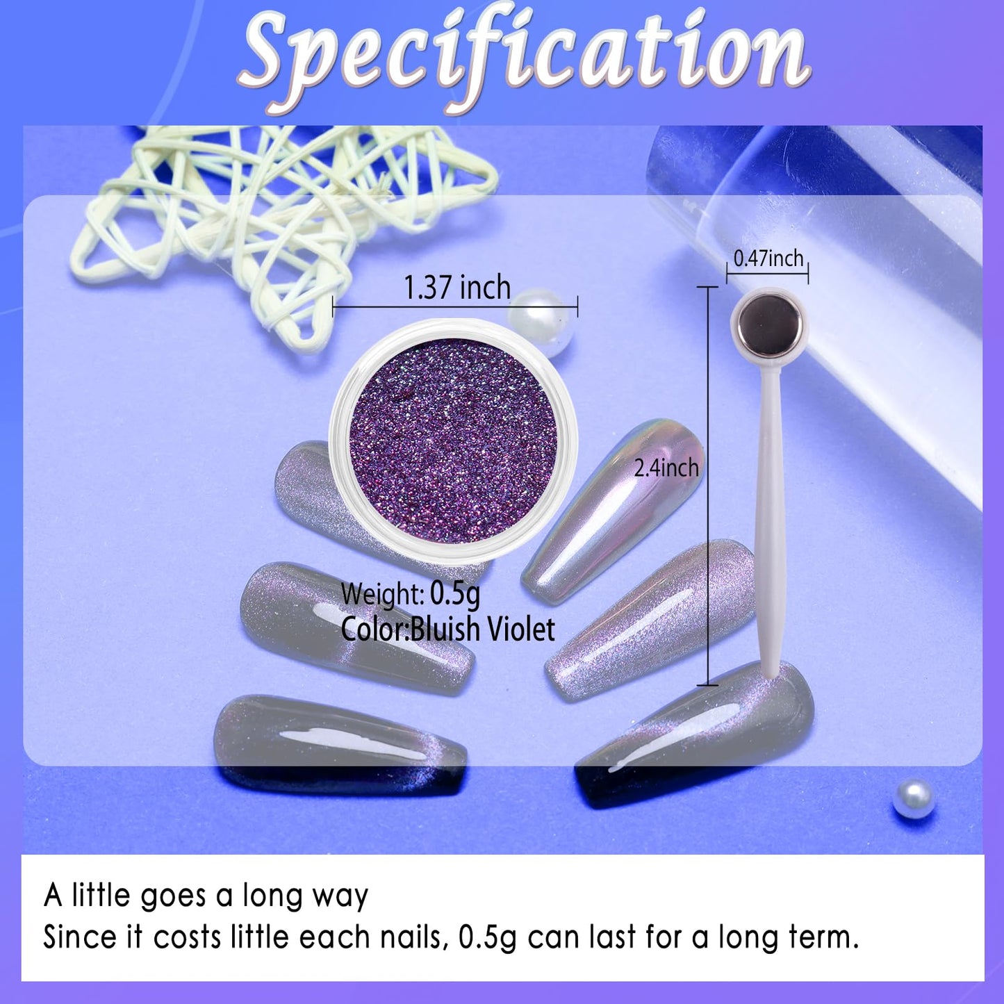 Laza Cat Eye Chrome Nail Powder Chameleon Magnetic Powder 9D Cat Eye Effect Mirror Effect Pigment Dust Magic Galaxy Holographic Effect Glitter with Magnetic Stick for Velvet Nail Art - Bluish Violet