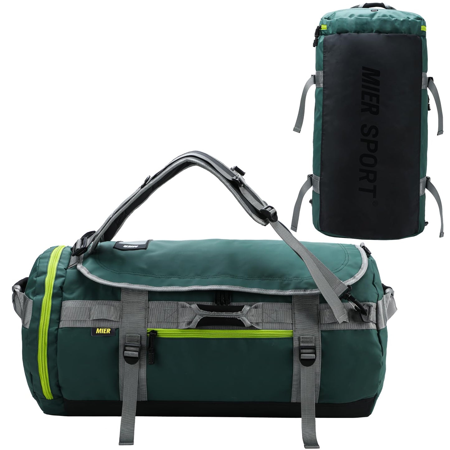 MIER Large Duffel Backpack Sports Gym Bag with Shoe Compartment, Heavy Duty and Water Resistant, Green, 45L
