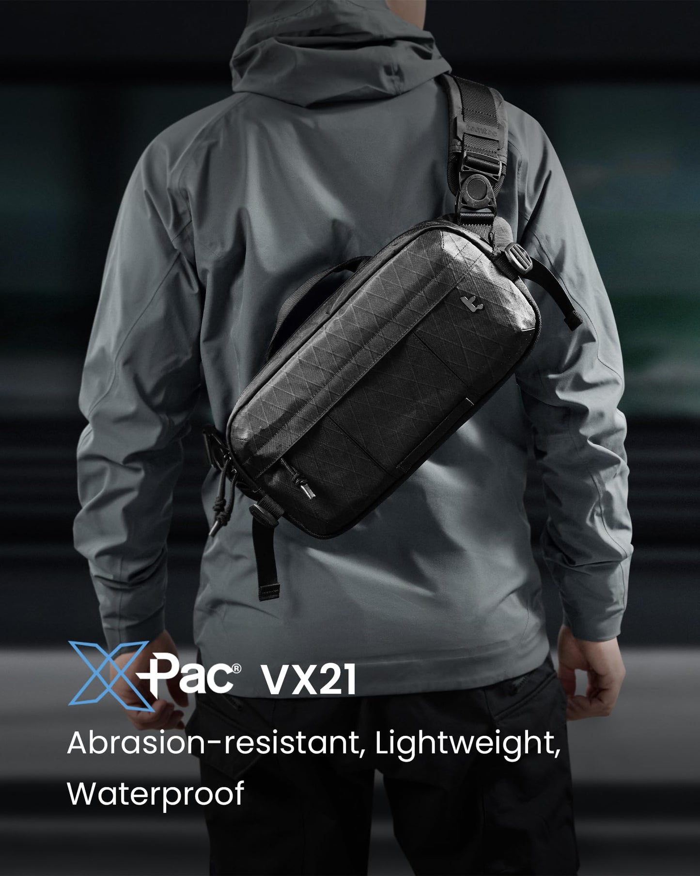 tomtoc 5.5L X-Pac Sling Bag, Heavy Duty Crossbody Bag for Men, Carry Chest Daypack, Water-resistant Shoulder Travel Bag for Steam Deck, ROG Ally X, 2024 iPad mini A17 Pro, Urban Techwear, Tactical