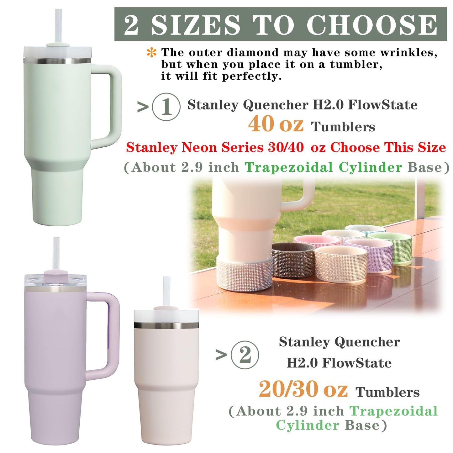 WORBSS Diamond Glitter Silicone Boot for Stanley Cup 40oz Tumbler & Simple Modern 30-40oz Trek Tumbler Accessories for 2.8-2.9 inch Trapezoidal Cylinder Base Water Bottles Bottom Anti-Slip Sleeve
