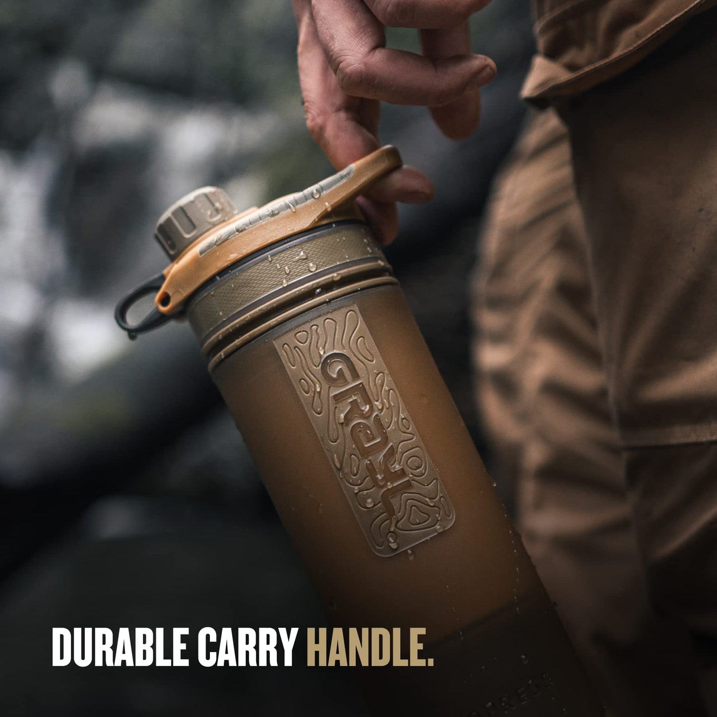 GRAYL GeoPress 24 oz Water Purifier Bottle - Filter for Hiking, Camping, Survival, Travel (Coyote Brown)