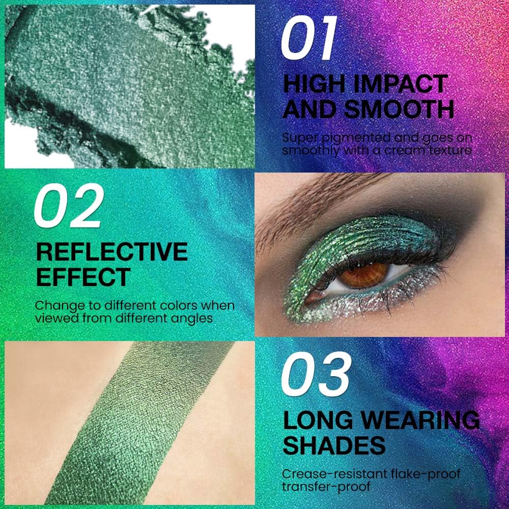 evpct Mermaid Chameleon Eye shadow Palette Duochrome MultiChrome Makeup, Fairy Green Glitter Shimmer Loose Eyeshadow Palette High Pigments Chameleon Chrome Holographic Eyeshadow MultiChrome
