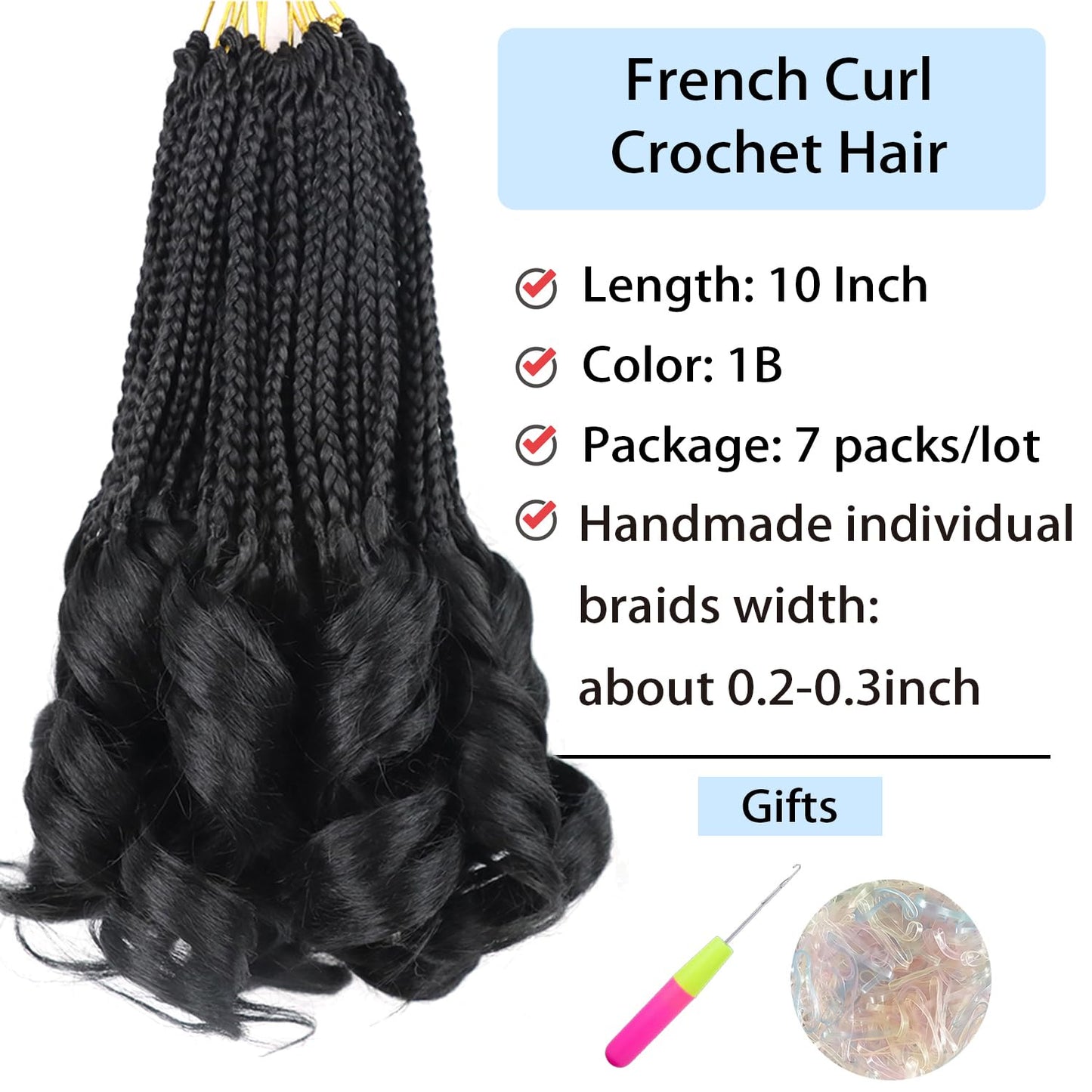Crochet Hair for Women 10 Inch Crochet Braids Box Braids Crochet Hair French Curl Braiding Hair Pre Looped Crochet Hair Short French Curl Crochet Braids with Curly Ends Hair Extensions Braids (1B)