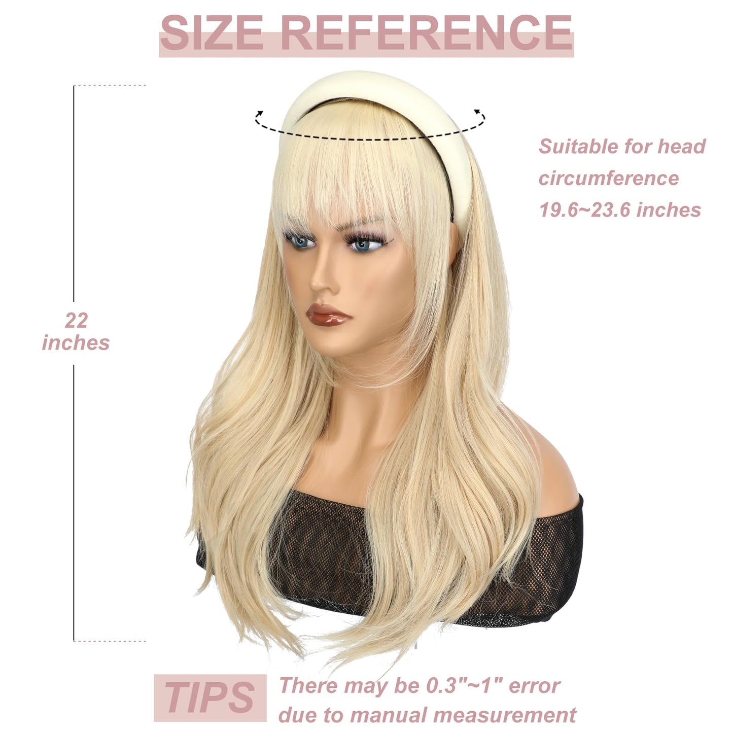 Soulwigger 22 inch Synthetic Beige Headband Hair Wig Curly Body Wave Glueless Ash Blonde mix Bleach Blonde Wigs For Women With None Lace Front