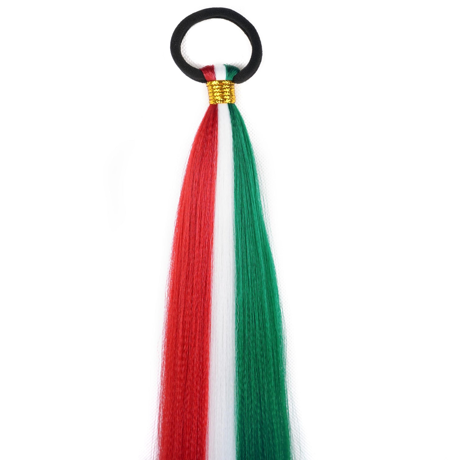 2 Pack Braid Ponytail Extension, Full of Christmas Color Ponytail Extension, with Elastic Tie Straight Tube Sleek Wrap Extension Hair Ponytail Extension 26 Inch (Green/White/Red#)
