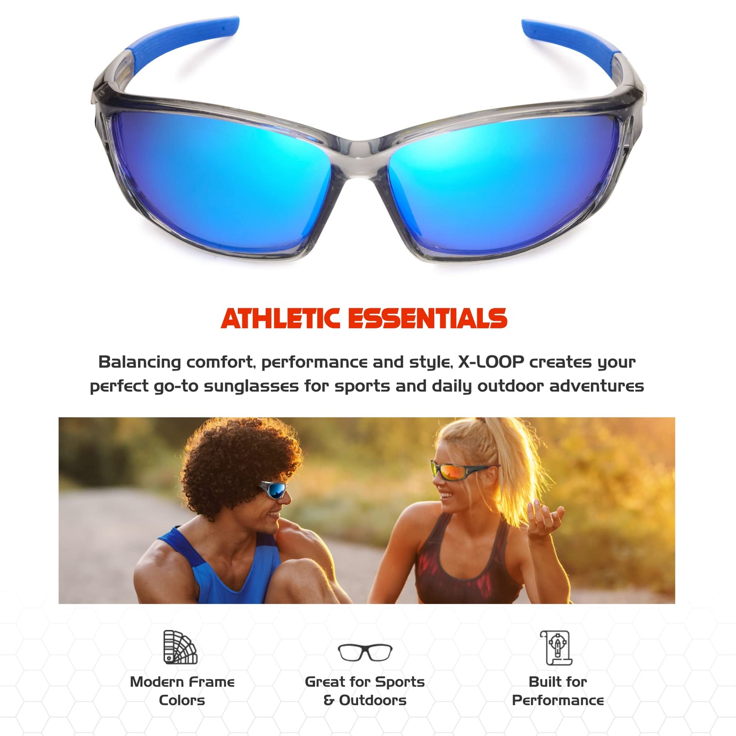 X LOOP Polarized Sports Sunglasses for Men - Wrap Around UV400 Baseball Running Cycling Driving Fishing Golf Glasses