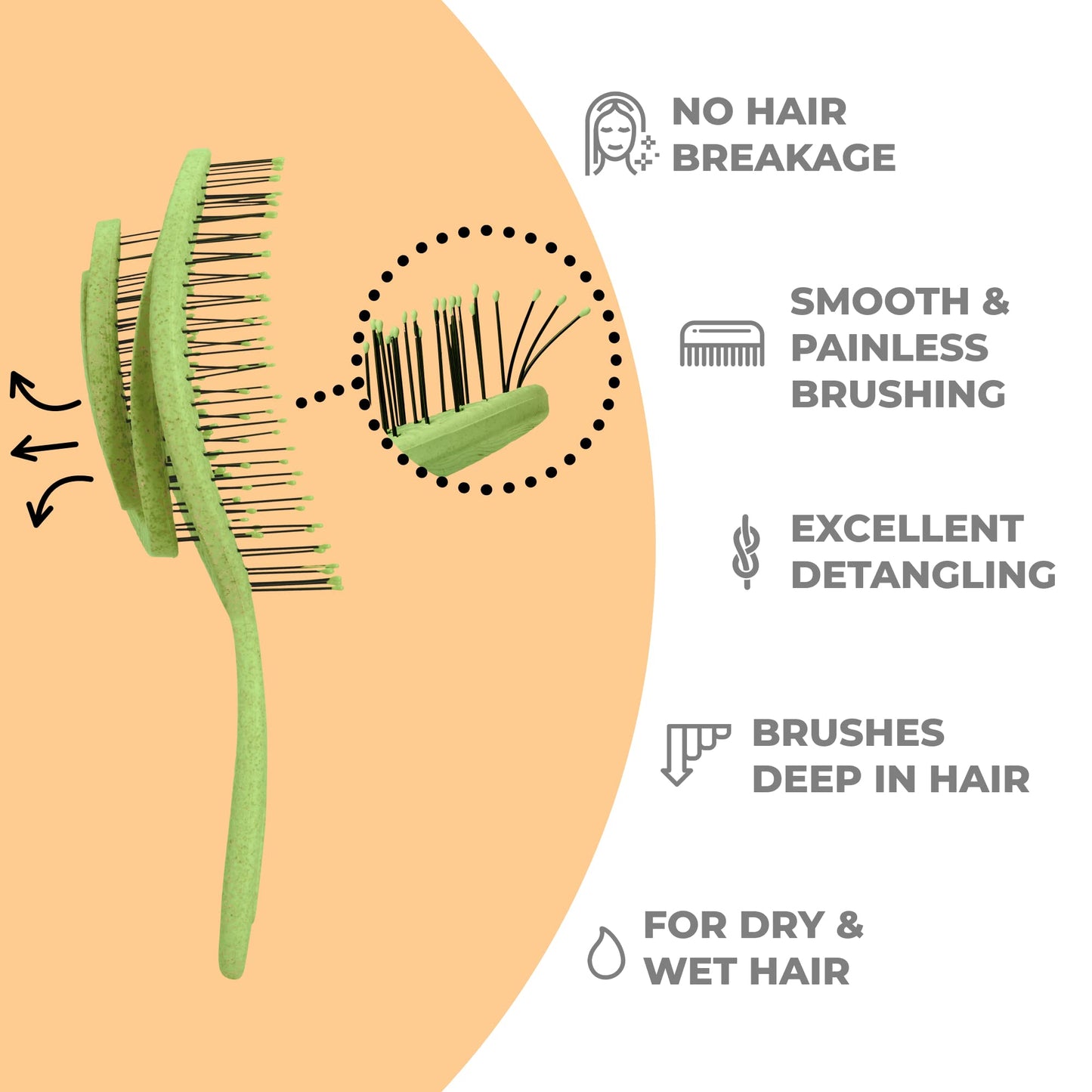 Ninabella Organic Detangling Hair Brush for Women, Men & Children - Does not Pull on Hair - Hair Straightening Brushes for Straight, Curly & Wet Hair - Unique Spiral Hairbrush