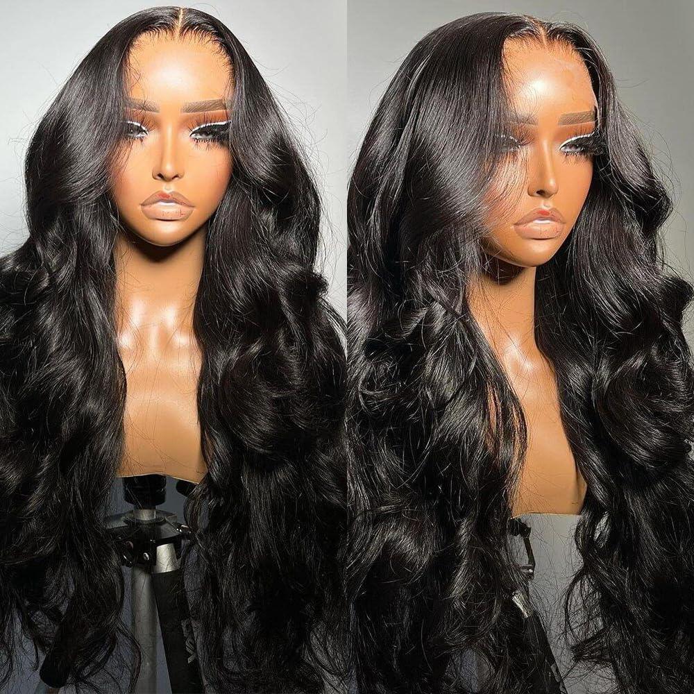 Hailriss Body Wave HD Lace Front Wigs Human Hair Pre Plucked 24 Inch 180% Density 13x6 Glueless Frontal Wigs Human Hair Lace Front Wigs for Black Women Human Hair Natural Black