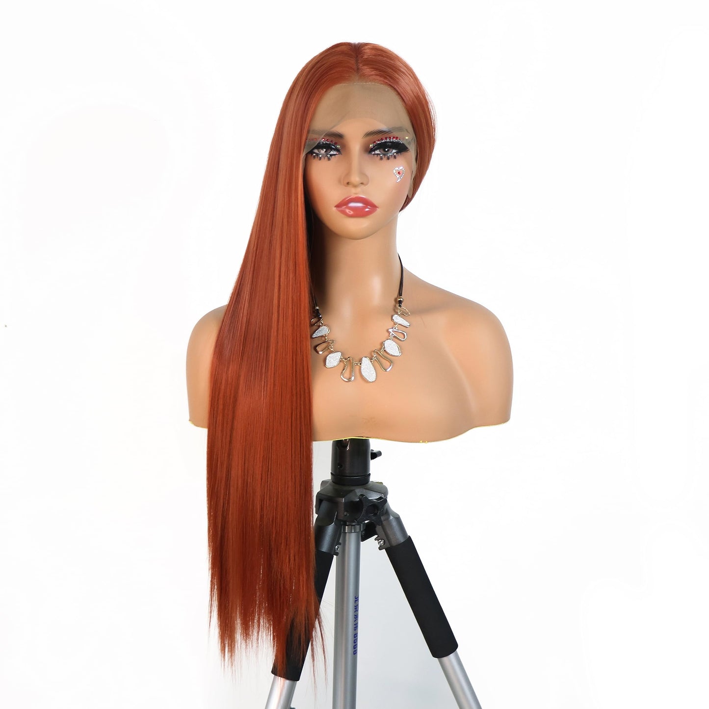 WXHWCX Copper Red Middle Part Hair Soft Long Straight Synthetic Wigs High Temperature Fiber Hair Synthetic Lace Front Wig Cosplay For Women Wigs