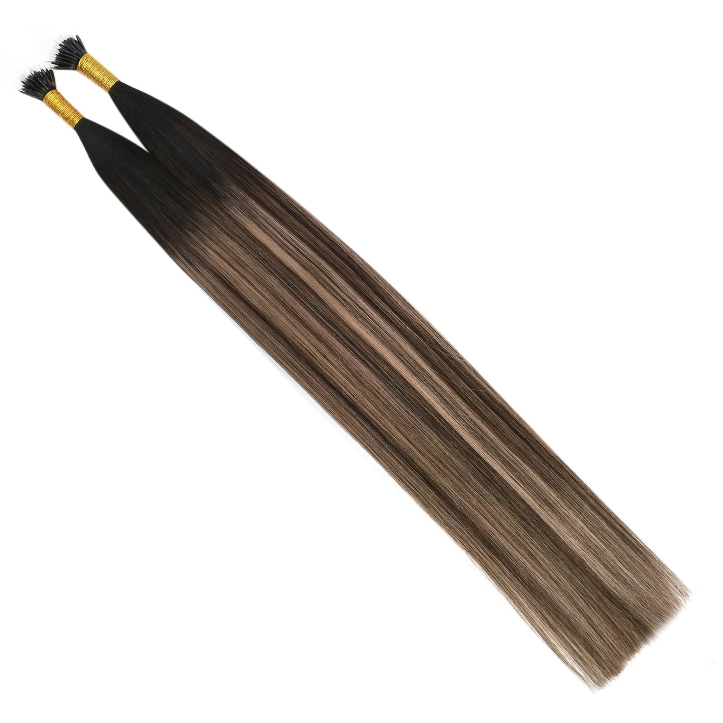 Ugeat Nano Tip Hair Extensions Human Hair Black Balayage Nano Link Hair Extensions Natural Black to Dark Brown Mix Caramel Blonde Balayage Nano Bead Hair Extensions for Women 14inch 50G 50S
