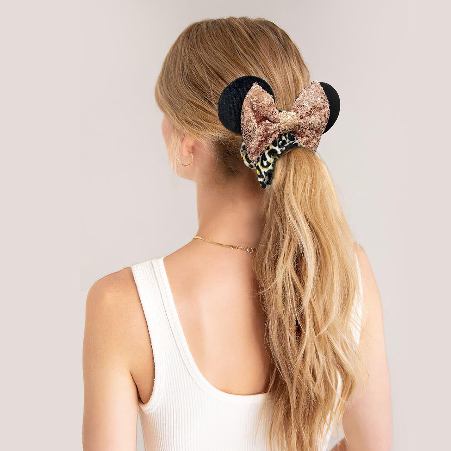 6 Pack Mouse Ears Scrunchies Velvet Scrunchies Sparkle Sequin Mouse Bows Hair Scrunchies Hair Ties Elastic Rubber Bands Ponytail Holders for Kids Women Girls Christmas Party Decoration