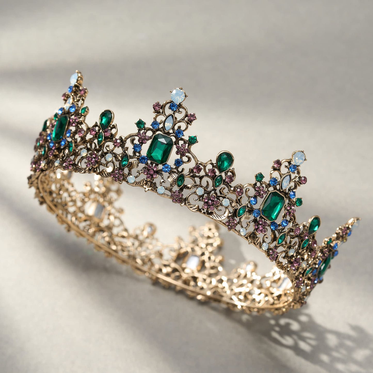 SWEETV Queen Crown for Women - Baroque Wedding Tiaras and Crowns, Jeweled Costume Tiara Princess Crown, Prom Birthday Party Halloween Hair Accessories,Green