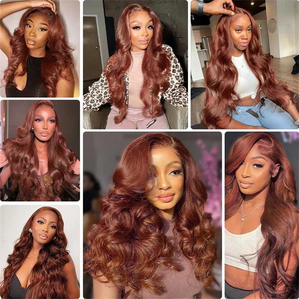 32 32 32 Inch AuokMar Hair Brown Body Wave Bundles Human Hair Color #33 Human Hair Bundles Peruvian Virgin Remy Hair 3 Bundles Reddish Brown Body Wave Bundles Hair Extensions