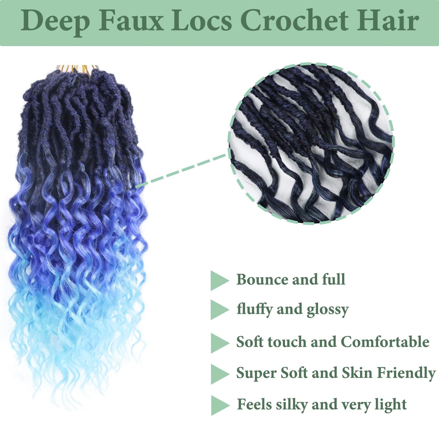 Faux Locs Crochet Hair 14 Inch With Curly Ends Goddess Locs Crochet Hair Soft Locs Crochet Braids Pre Looped Deep Wave Crochet Hair for Black Women Hair Extensions(Black mixed blue)