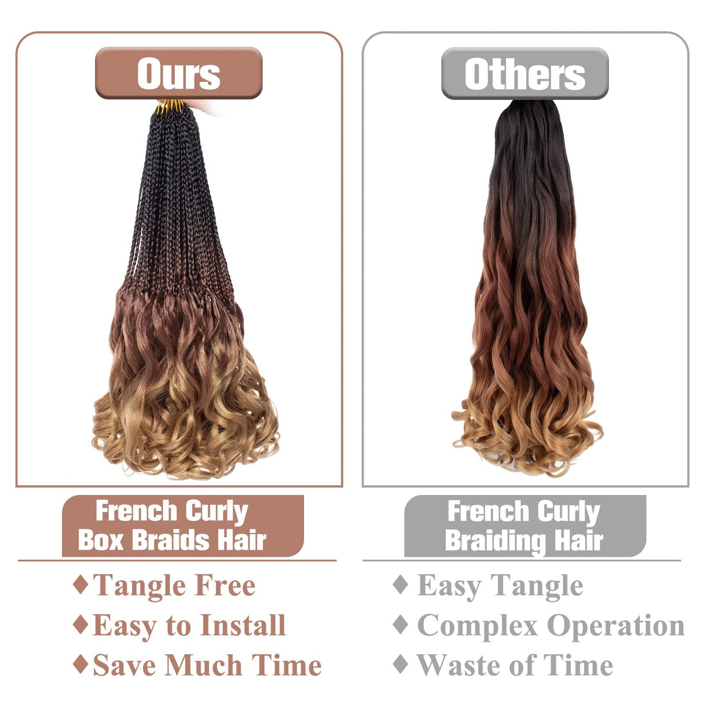 RuiYok 9 Packs French Curl Crochet Braids 10 Inch Ombre Brown Goddess Box Braids Crochet Hair with Curly Ends Synthetic Pre Looped Crochet Box Braids for Women