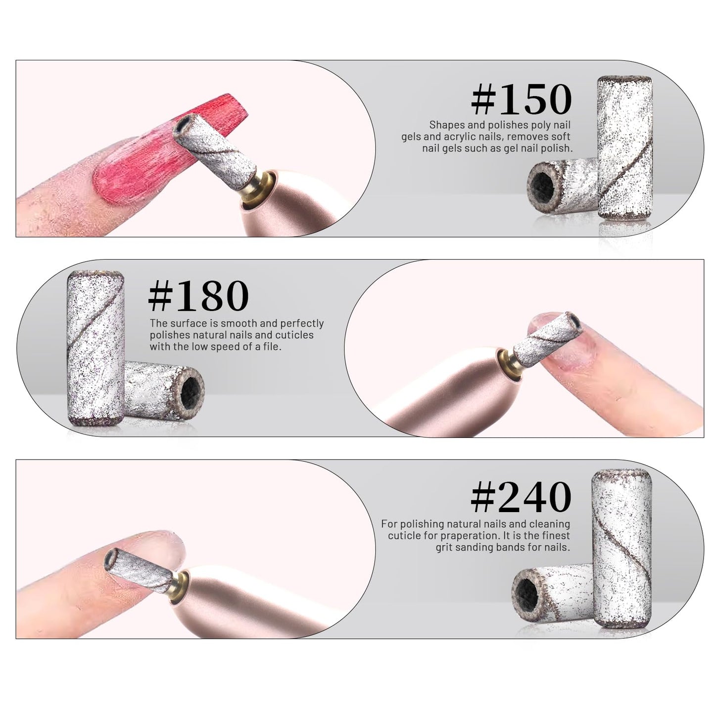 200pcs 240 Grit Small Sanding Bands for Nail Drill with 2pcs 3/32’’ Upgrade Mandrels Bits, Mini Sanding Bands for Nail Drill for Manicure Nail Salon and Nail Enthusiasts Use, White