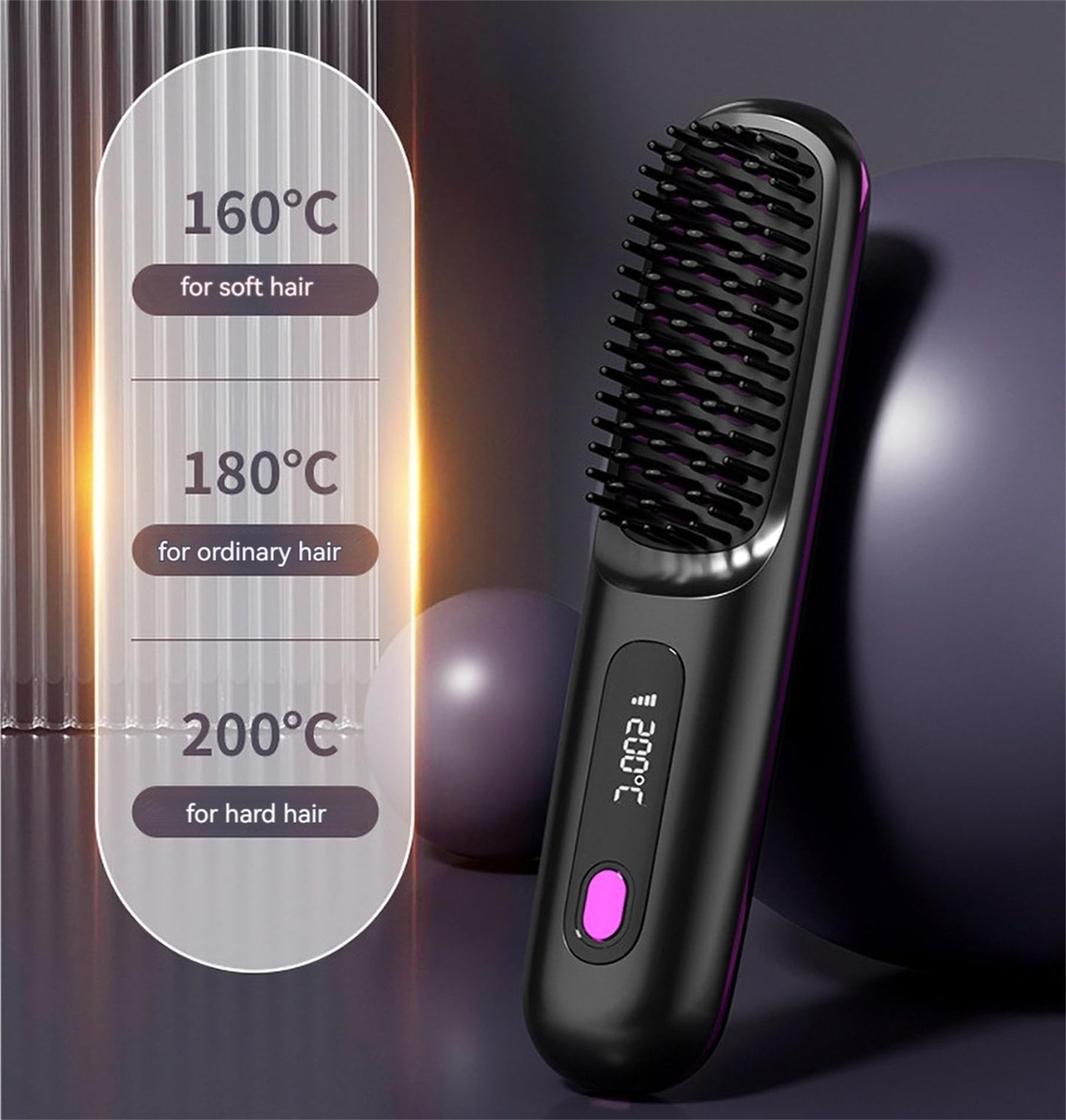 Numoya Gobrush Pro-Numoya Portable Straightener Brush-Gobrush Pro, Hair Straightening Brush for Women-Rechargeable & Cordless (Blue)