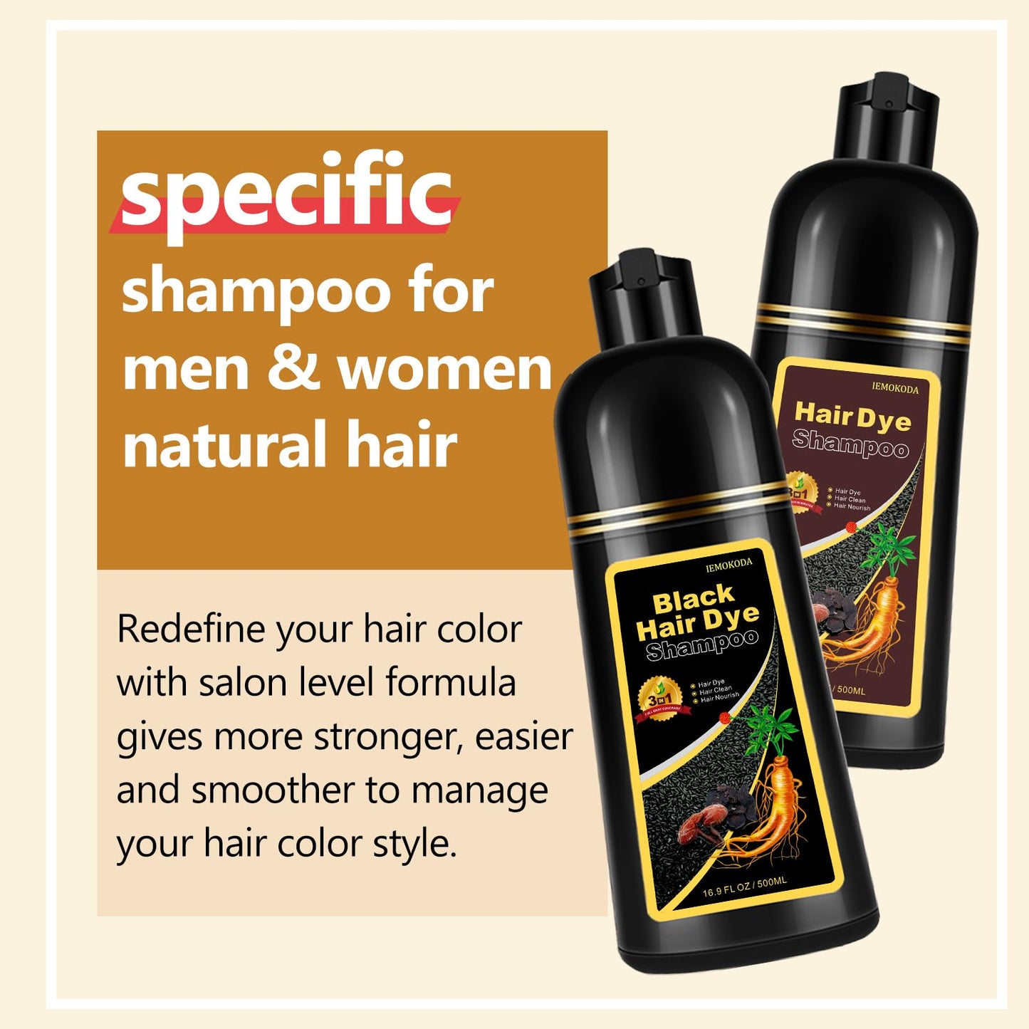 Instant Purple Hair Dye Shampoo for Gray Hair 3 in 1, Natural Hair Color Shampoo for Women Men Colors in 10-15 mins, Hair Paint Long Lasting Hair Dye 16.9 Fl Oz (Purple)