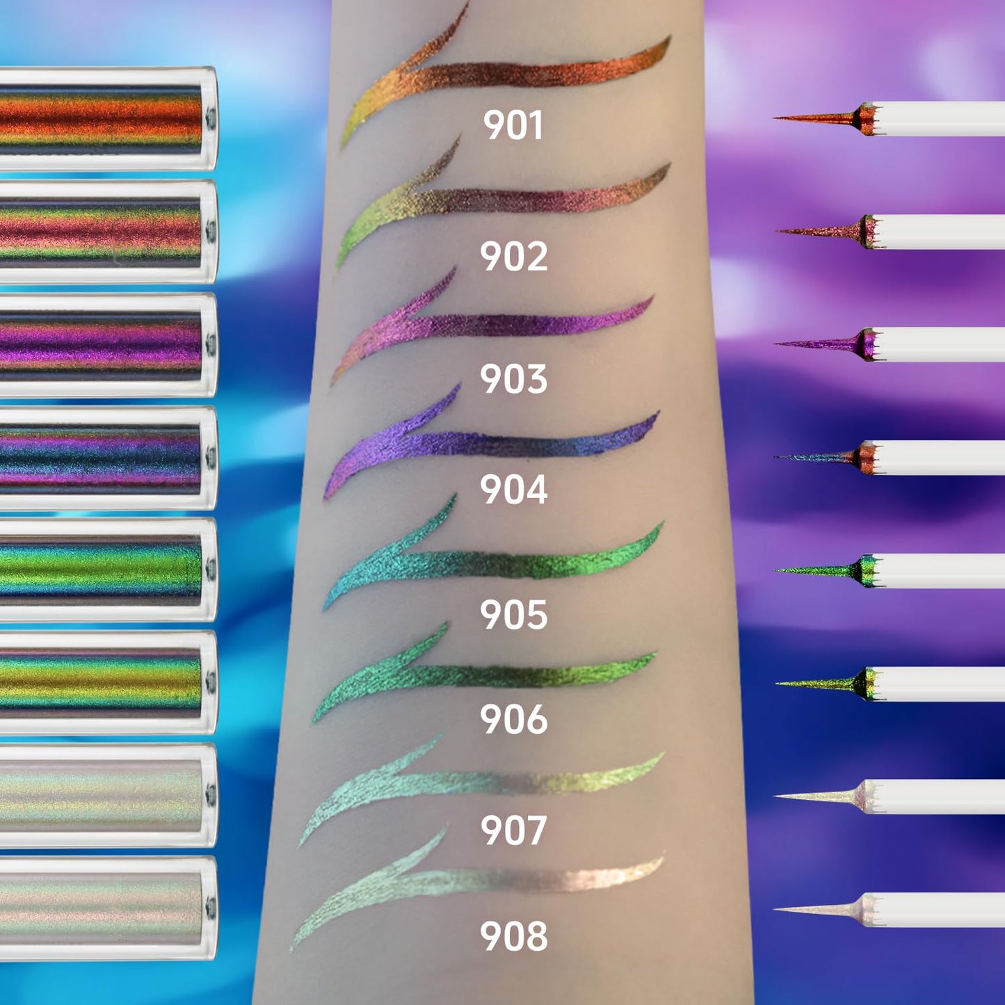 CHARMACY Multichrome Eyeliner Liquid Liner, Metallic Glitter Shimmer Eyeliner, Long Lasting High Pigmented with Waterproof & Smudge Proof Formula, Ultra-Fine Tip PURPLE GOLD GREEN 903