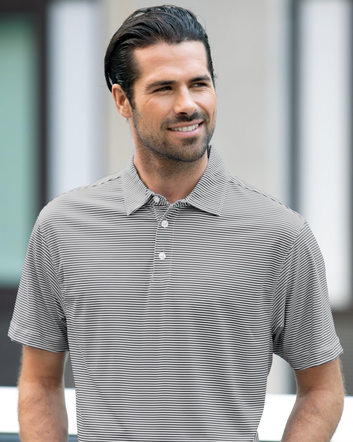 Vantage Apparel Collegiate Premium Moisture Wicking Stretch Fit Striped Polo, USC Trojans, Dark Gray, X-Large