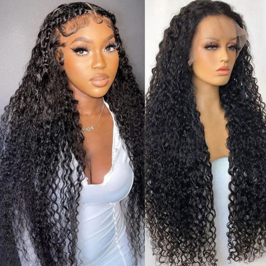 24inch Water Wave Lace Front Wigs Human Hair 13x4 HD Transparent Curly Lace Frontal Wigs for Black Women Glueless Curly Lace Front Wigs Pre Plucked with Baby Hair Nature Hairline 150% Denisty