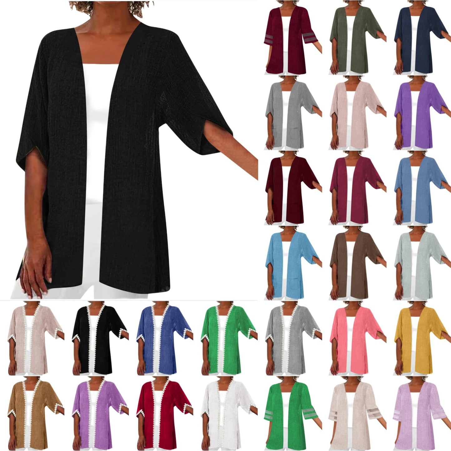 Aboser Summer Cardigans for Women Lightweight Lightweight Cardigans for Women Summer Linen Cardigan Casual Open Front Beach Cover Ups Half Sleeve Kimono Cardigan My Order History Gray