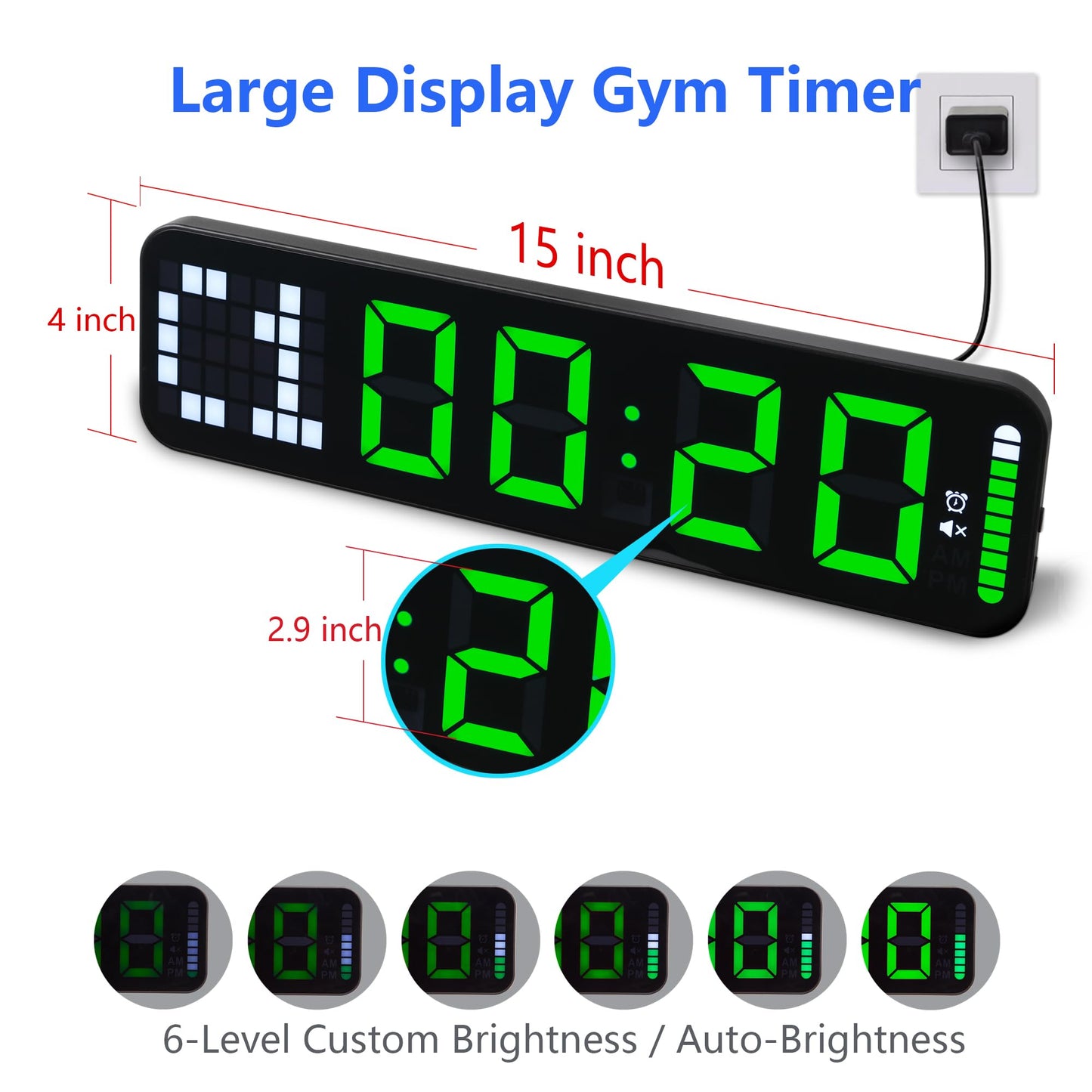 Gym Timer 15'' Large Wall Clocks for Home Gym, Interval Workout Countdown Clock Remote Control for Boxing Crossfit Fitness Tabata Home Gym Accessories
