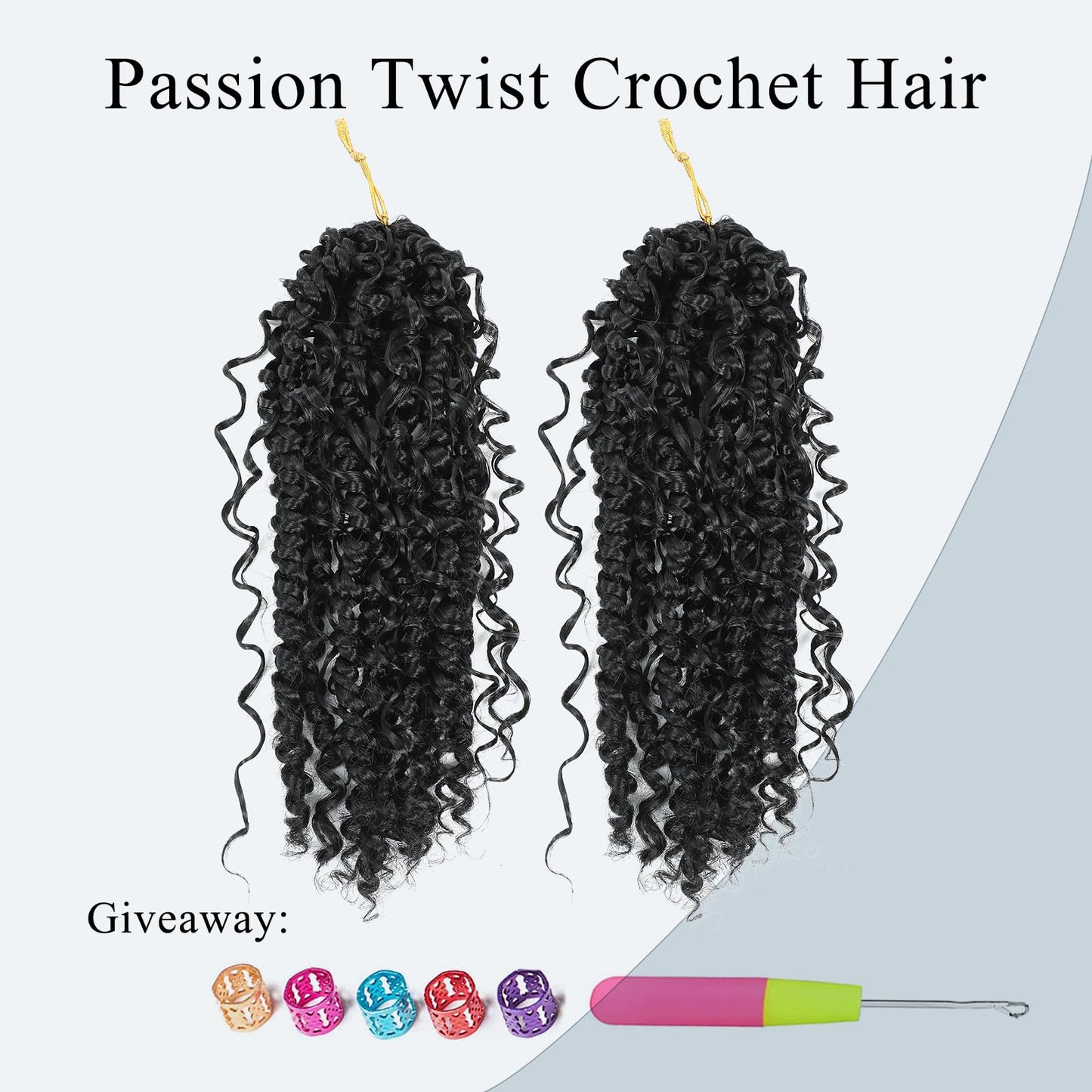 Passion Twist Hair 14inch Boho Passion Twist Crochet Hair For Black Women Pretwisted boho Passion Twist Crochet Hair, Pre Looped Curly Ends Bohemian Crochet Braids For Women（black,14inch,2Packs）