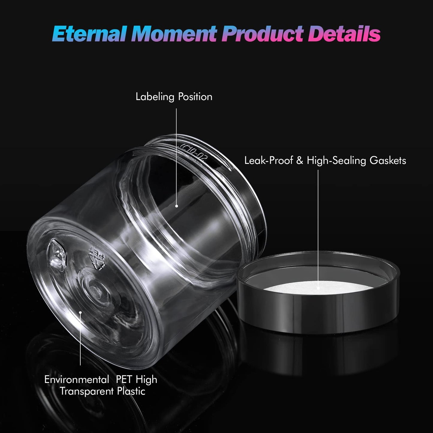 36 Pack 2 OZ Plastic Jars Round Clear Cosmetic Container Jars with Lids, Eternal Moment Plastic Slime Jars for Lotion, Cream, Ointments, Makeup, Eye shadow, Rhinestone, Samples, Pot, Travel Storage