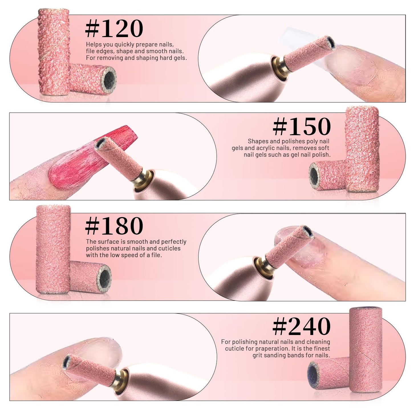200pcs 180 Grit Small Sanding Bands for Nail Drill with 2pcs 3/32’’ Upgrade Mandrels Bits, Mini Sanding Bands for Nail Drill for Manicure Nail Salon and Nail Enthusiasts Use, Pink
