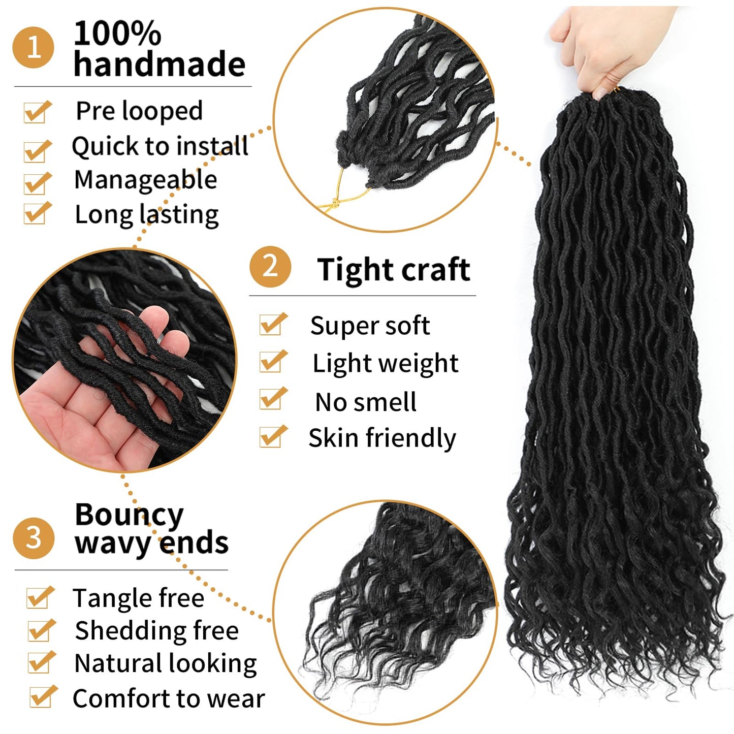 Goddess Locs Crochet Hair 24 Inches 6 Packs Pre Looped Faux Locs Crochet Hair For Women Soft Bohemian Crochet Faux Locs With Curly Ends(1B, 24 Inch, 6 Packs)