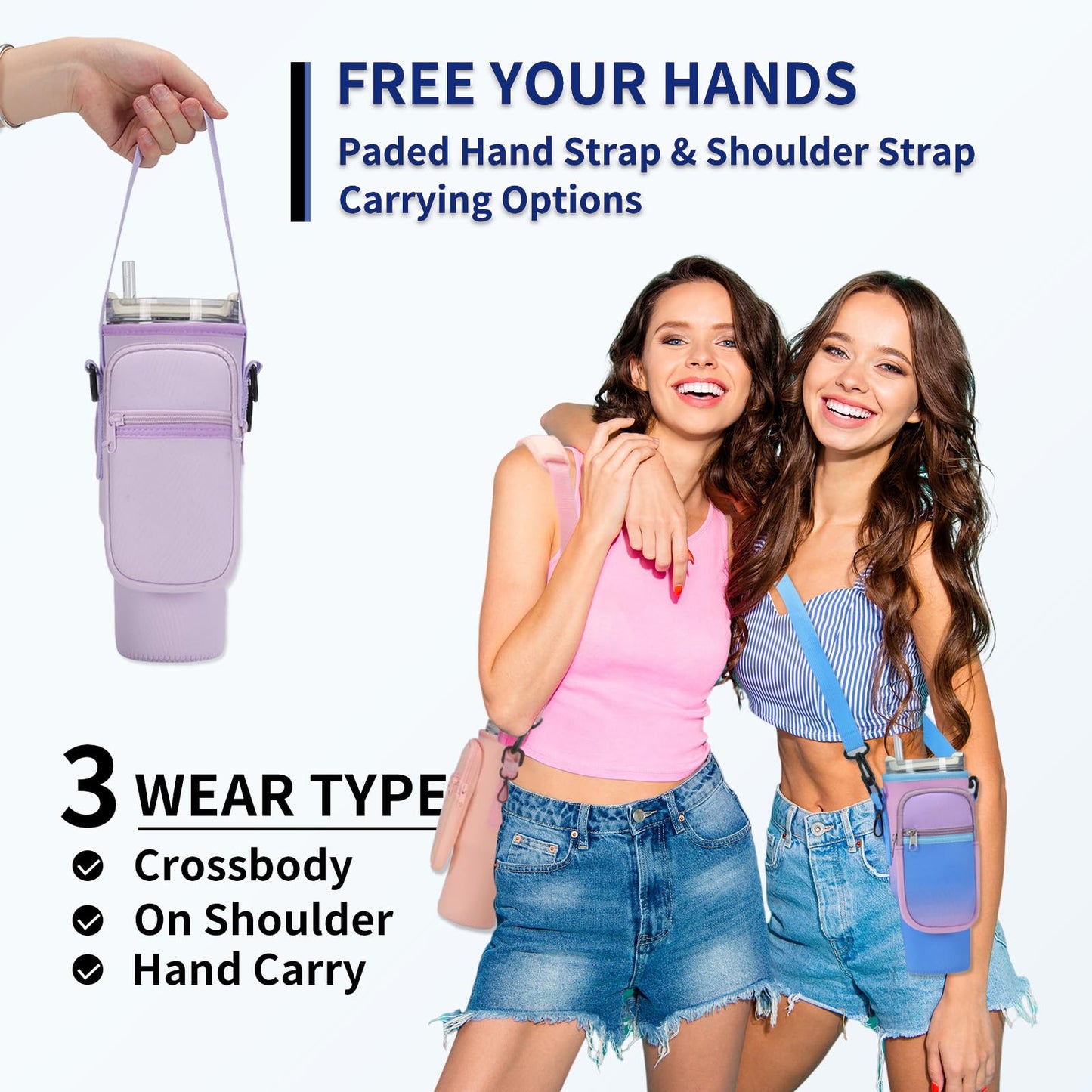GOEWY Water Bottle Carrier Bag for Stanley 30oz Tumbler with Phone Pocket Water Bottle Holder with Strap Neoprene Water Bottle Pouch for Stanley Cup Accessories