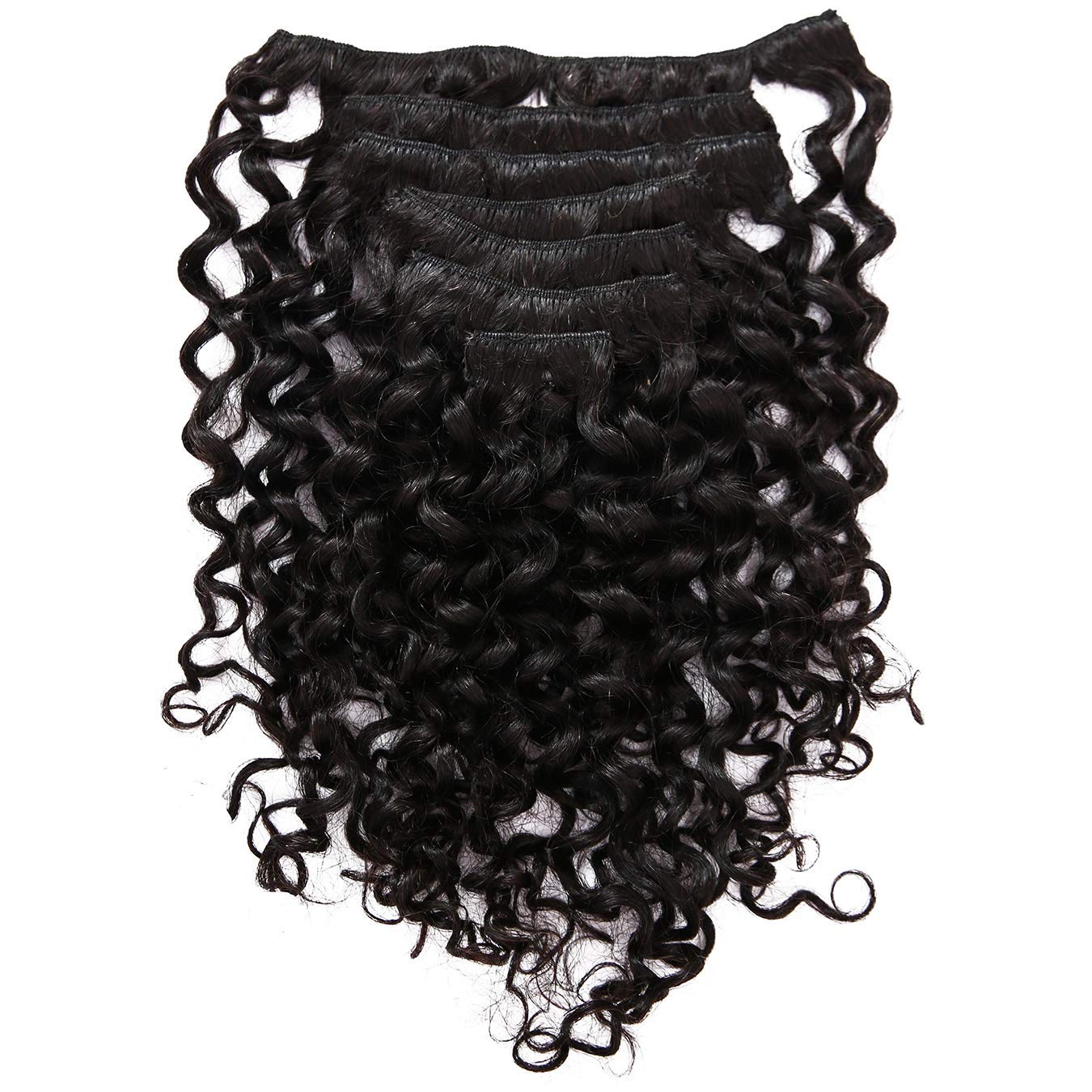 Anrosa Human Curly Hair Natural Black 1B Double Weft Water Wave Curly Clip ins Extensions for Black Women Clip on Wave Hair Extension 22 Inch 120 Gram