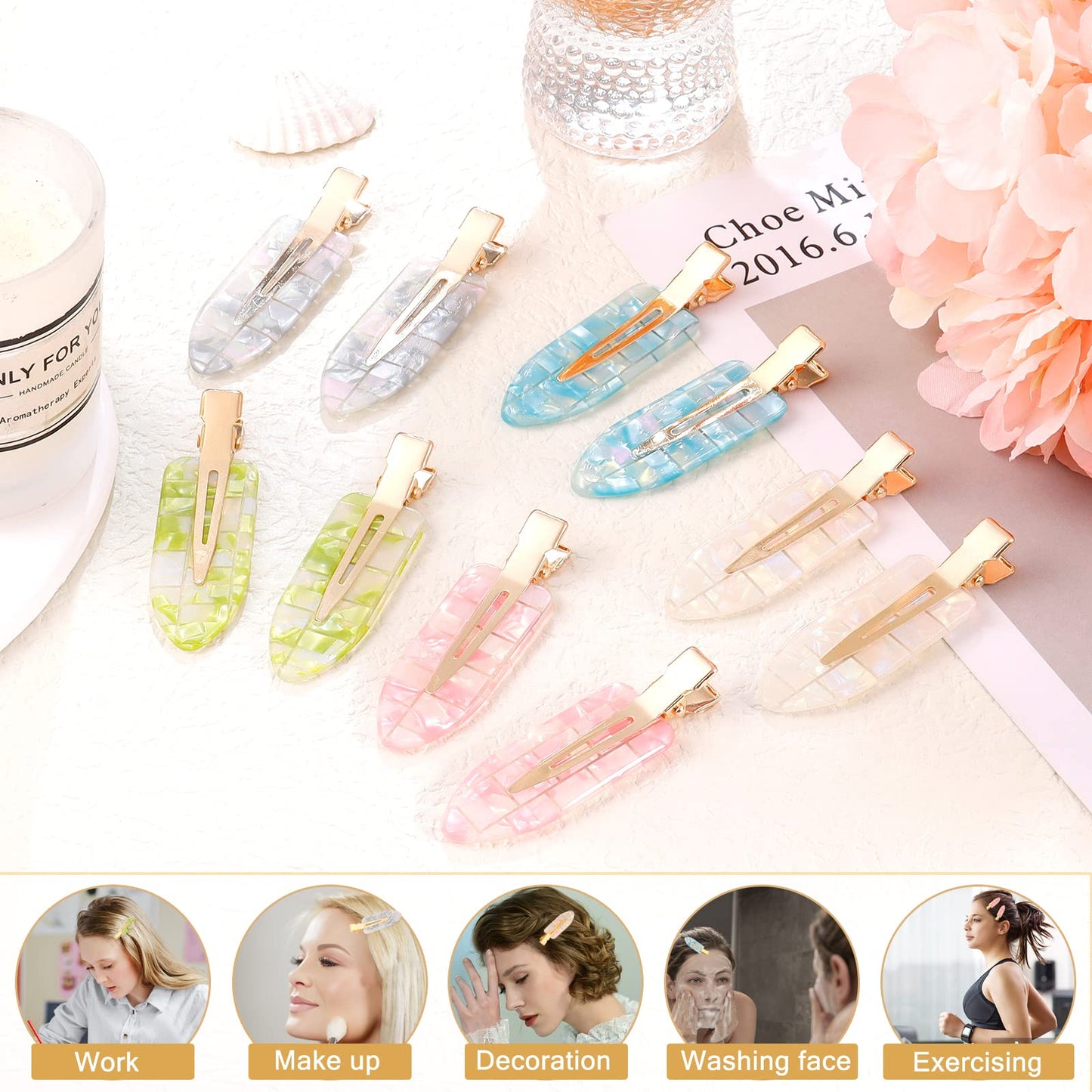 KesaPlan 10PCS No Bend Hair Clips, No Crease Hair Clips for Styling, Acrylic Resin Flat Duckbill Clips, Colorful Bang Seamless Hair Barrette for Women Girls makeup hairstyle Accessories