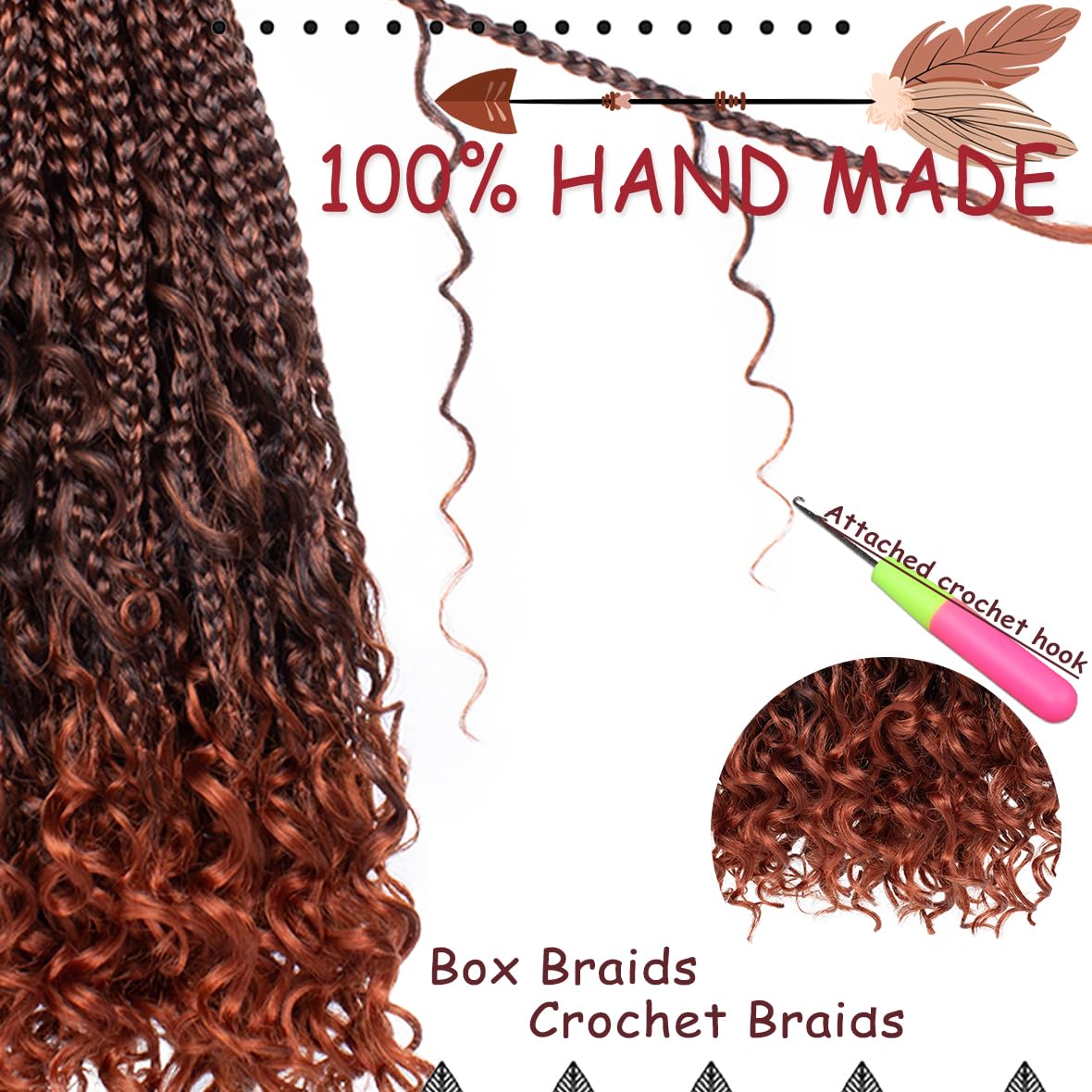 Beverlee 14 Inch Boho Box Braids - 8 Packs Goddess Braids with Curly Ends - Pre-looped Synthetic Crochet Hair for Black Women - 128 Strands